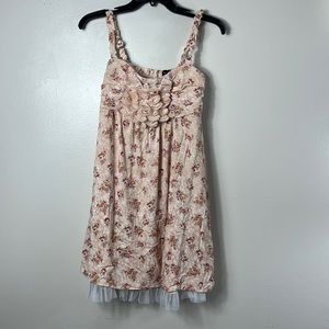 Ruby Rox tan floral spaghetti strap ruffled mini dress size 9